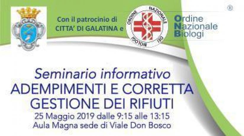 Seminario su “Adempimenti e corretta gestione dei rifiuti” – 25.05.2019